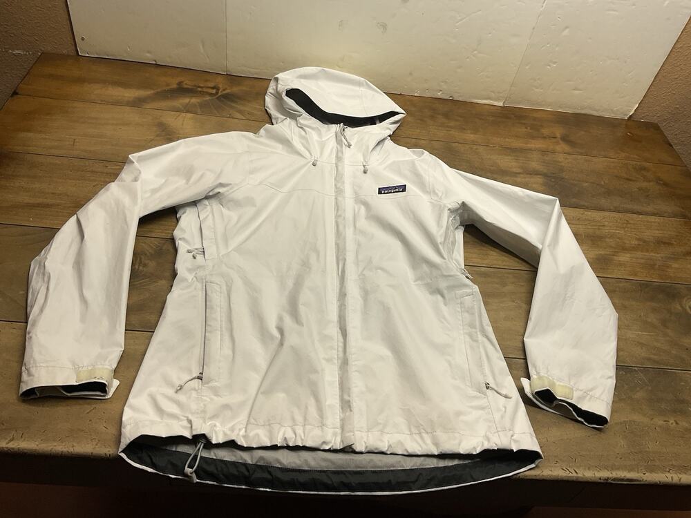 Patagonia Torrentshell H2No Rain Coat Jacket White Full Zip Hooded Womens Small